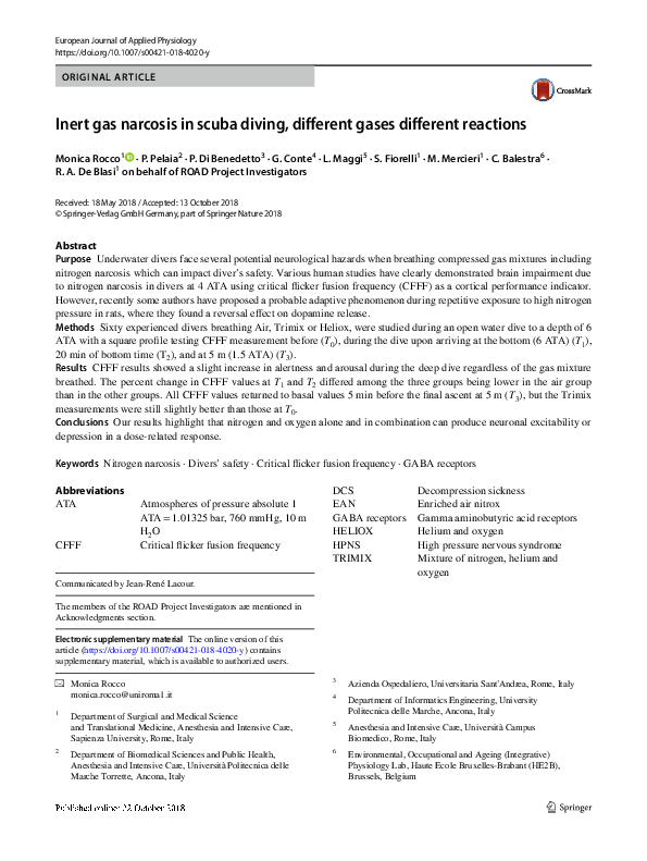 (PDF) Inert gas narcosis in scuba diving, different gases different