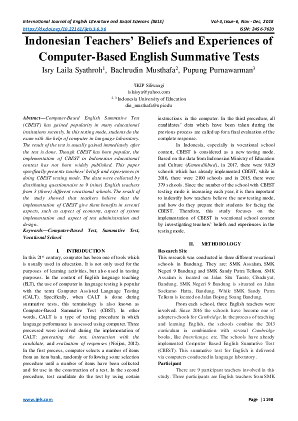 (PDF) Indonesian Teachers’ Beliefs and Experiences of Computer-Based ...