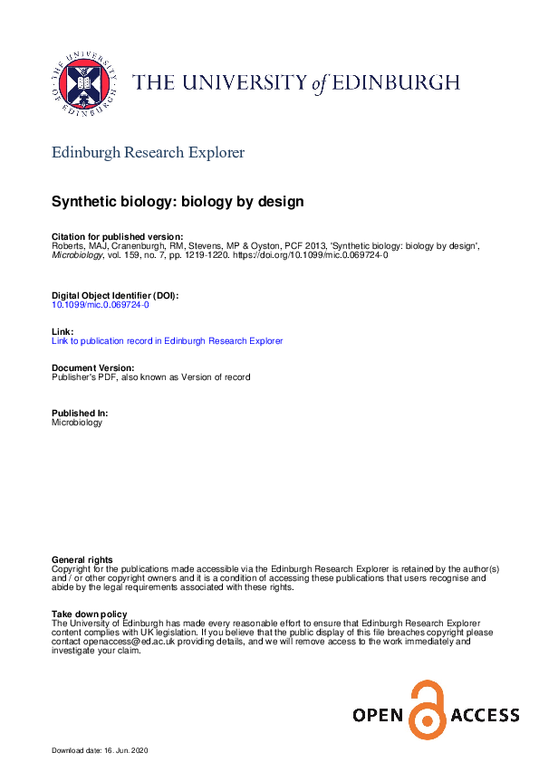 (PDF) Synthetic biology: biology by design