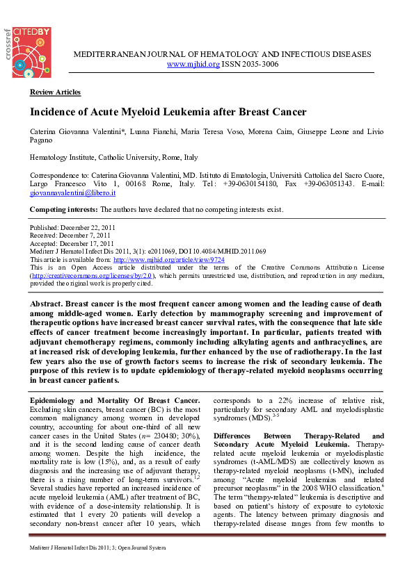 (PDF) Incidence of Acute Myeloid Leukemia After Breast Cancer