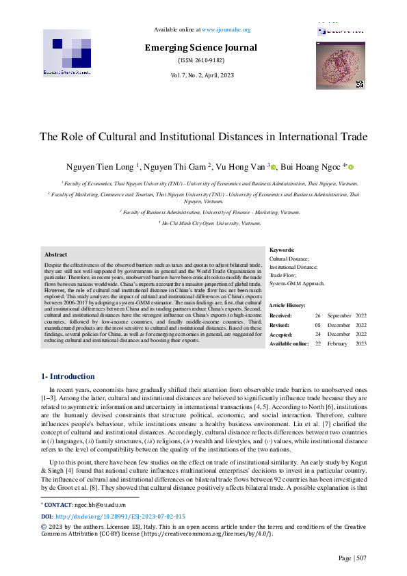 (PDF) The Role of Cultural and Institutional Distances in International ...
