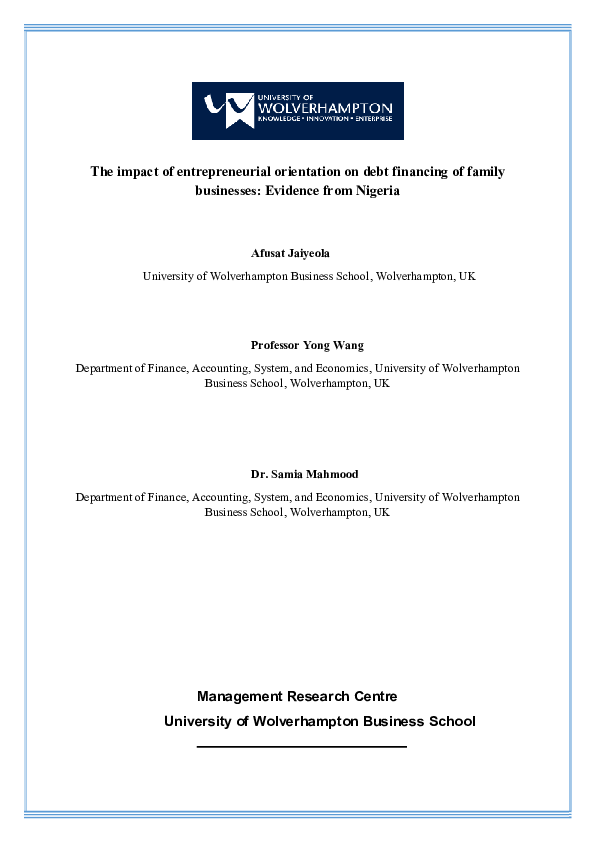 (PDF) The Impact of Entrepreneurial Orientation on Debt Financing of ...