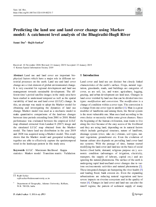 (PDF) Predicting the land use and land cover change using Markov model ...