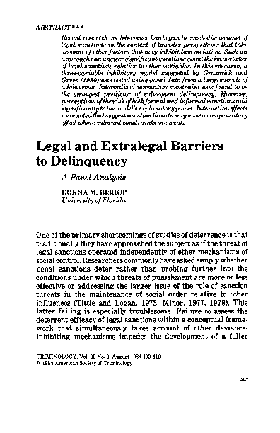 (PDF) Legal and Extralegal Barriers to Delinquency. A Panel Analysis