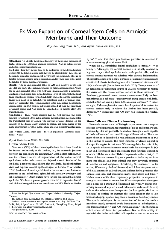 (PDF) Ex Vivo Expansion of Corneal Stem Cells on Amniotic Membrane and ...
