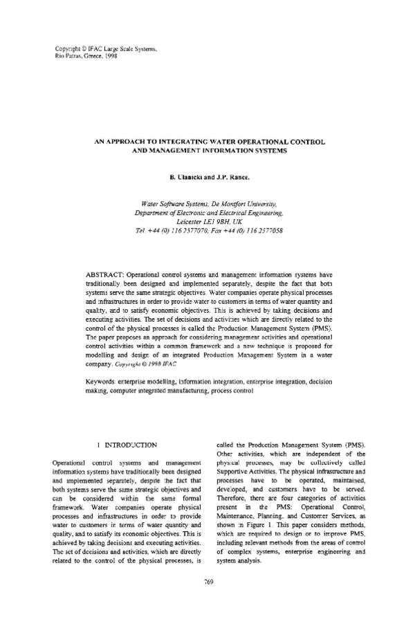 (PDF) An Approach to Integrating Water Operational Control and ...