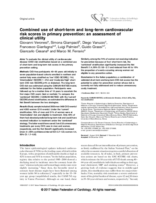 (PDF) Combined use of short-term and long-term cardiovascular risk ...