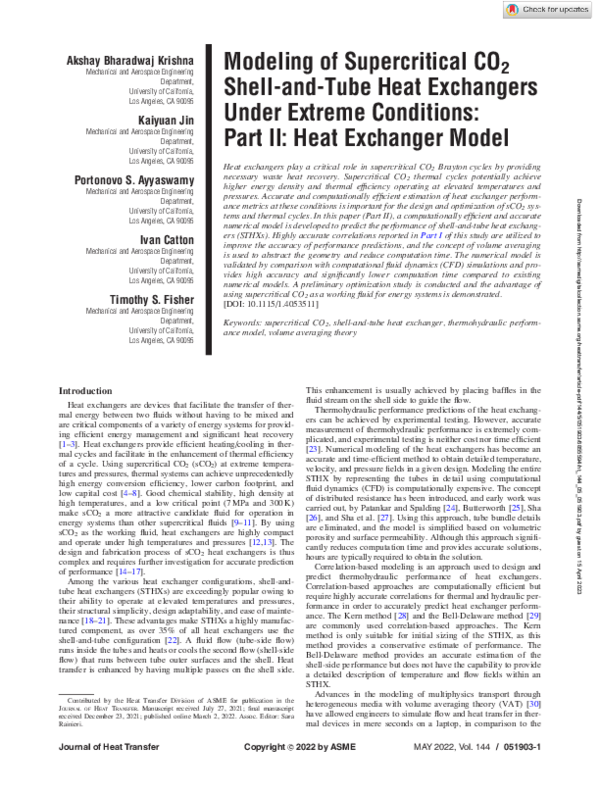 (PDF) Modeling of Supercritical CO2 Shell-and-Tube Heat Exchangers ...