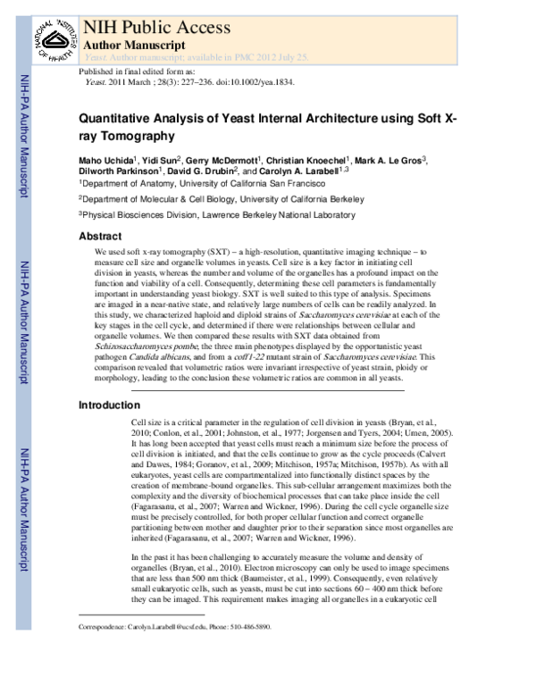 (PDF) Quantitative analysis of yeast internal architecture using soft X ...