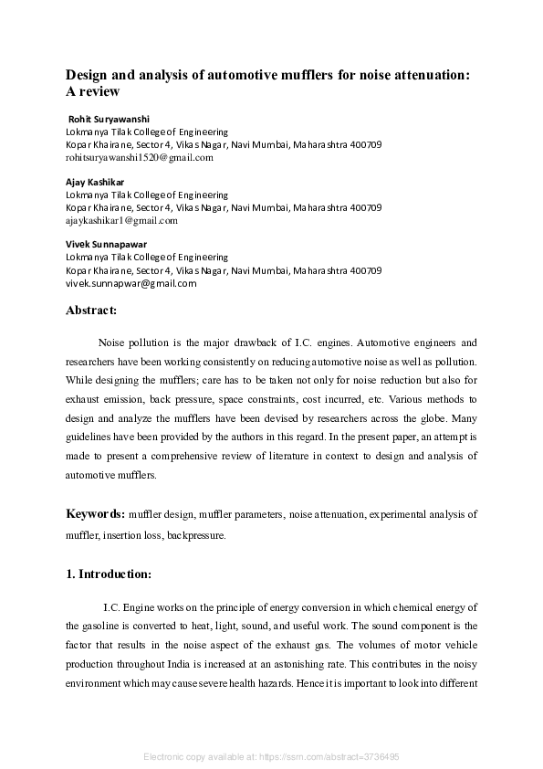 (PDF) Design and Analysis of Automotive Mufflers for Noise Attenuation ...