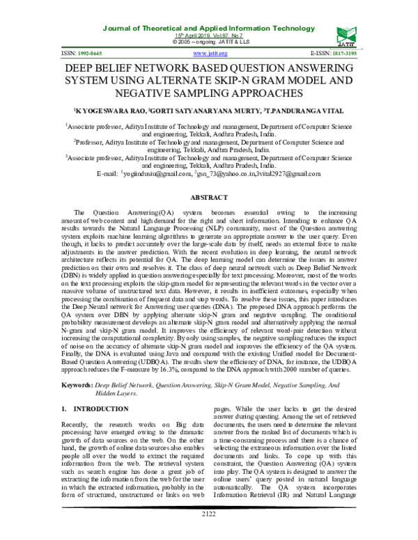 (PDF) DEEP BELIEF NETWORK BASED QUESTION ANSWERING SYSTEM USING ...