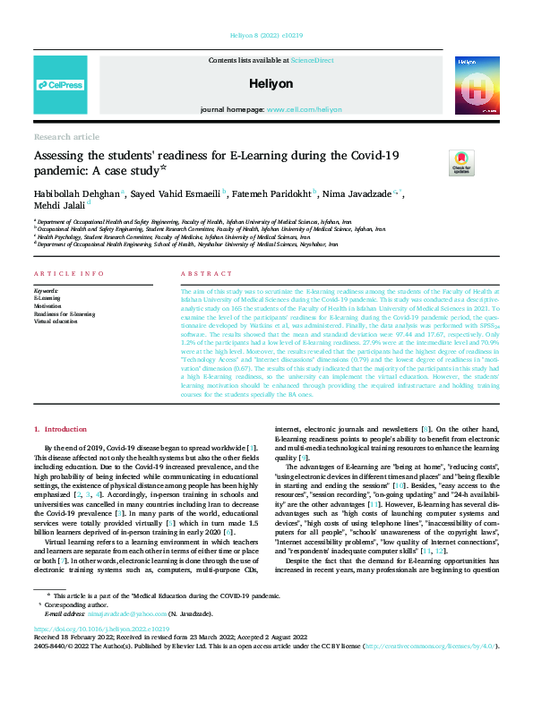 (PDF) Assessing the students' readiness for E-Learning during the Covid ...