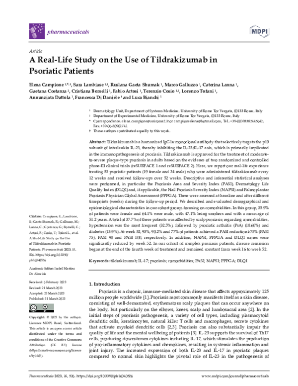 (PDF) A Real-Life Study on the Use of Tildrakizumab in Psoriatic Patients
