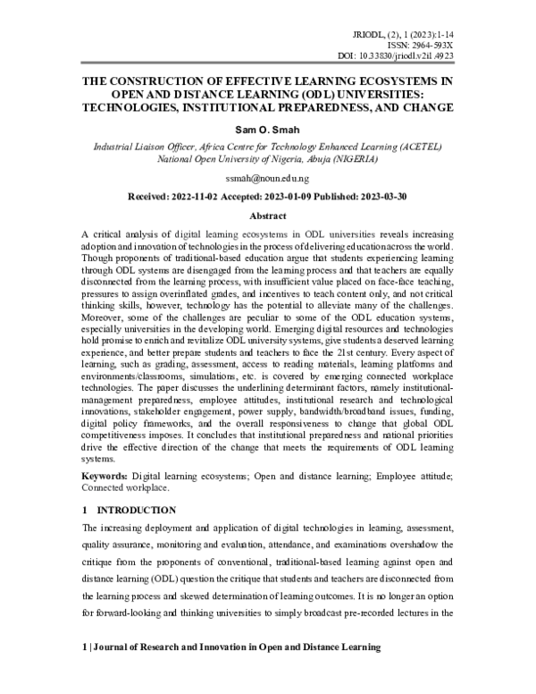 (PDF) The Construction of Effective Learning Ecosystems in Open and ...