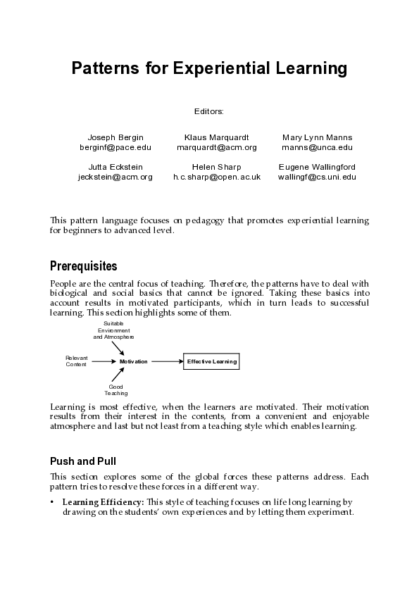 (PDF) Patterns for experiential learning