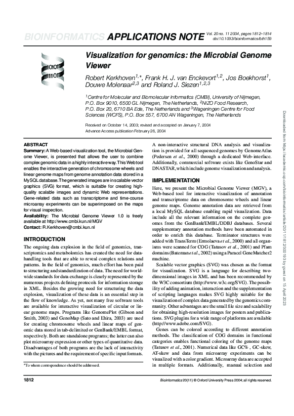 (PDF) Visualization for genomics: the Microbial Genome Viewer