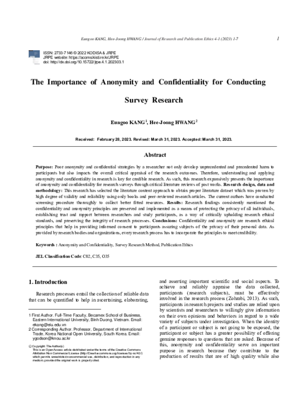 (PDF) The Importance of Anonymity and Confidentiality for Conducting