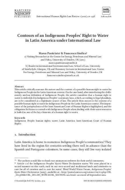 (PDF) Contours of an Indigenous Peoples’ Right to Water in Latin ...