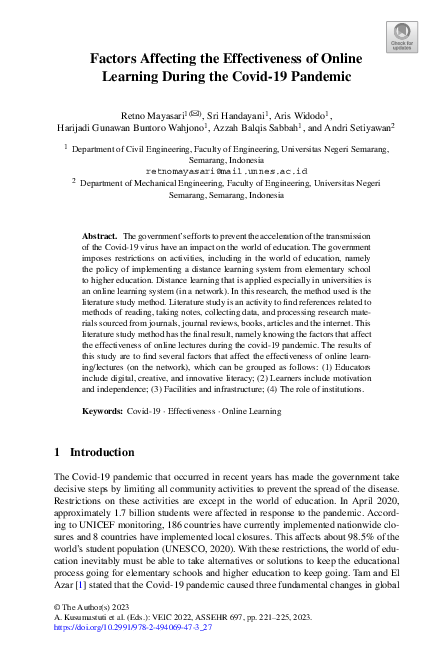 (PDF) Factors Affecting the Effectiveness of Online Learning During the ...