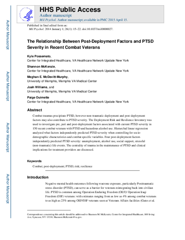 (PDF) The Relationship Between Postdeployment Factors and PTSD Severity ...