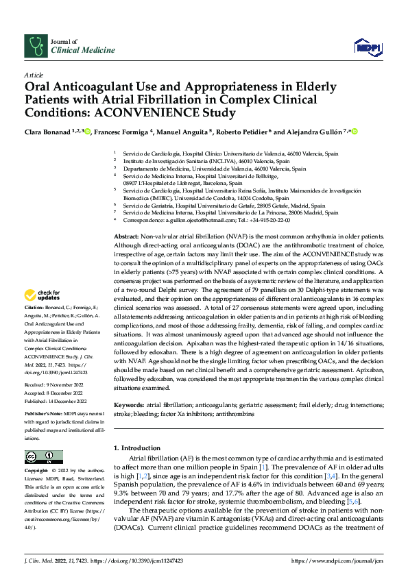 (PDF) Oral Anticoagulant Use and Appropriateness in Elderly Patients ...