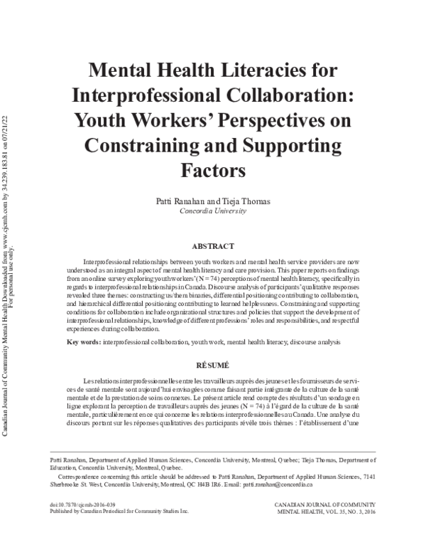 (PDF) Mental Health Literacies for Interprofessional Collaboration ...