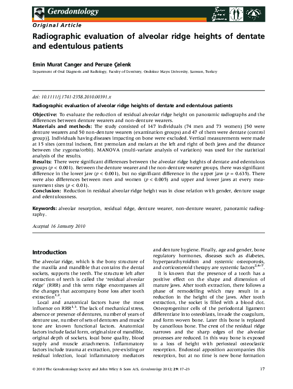 (PDF) Radiographic evaluation of alveolar ridge heights of dentate and ...
