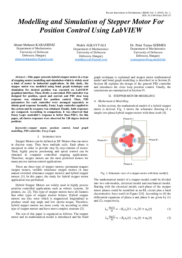 (PDF) Modelling and Simulation of Stepper Motor For Position Control ...