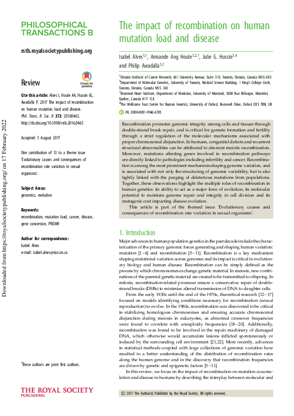 (PDF) The impact of recombination on human mutation load and disease