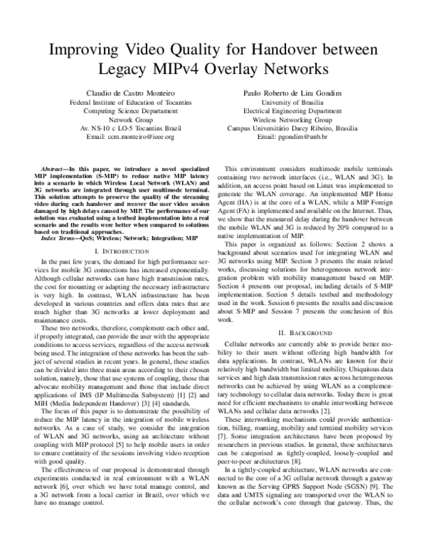 (PDF) Improving Video Quality for Handover between Legacy MIPv 4 ...