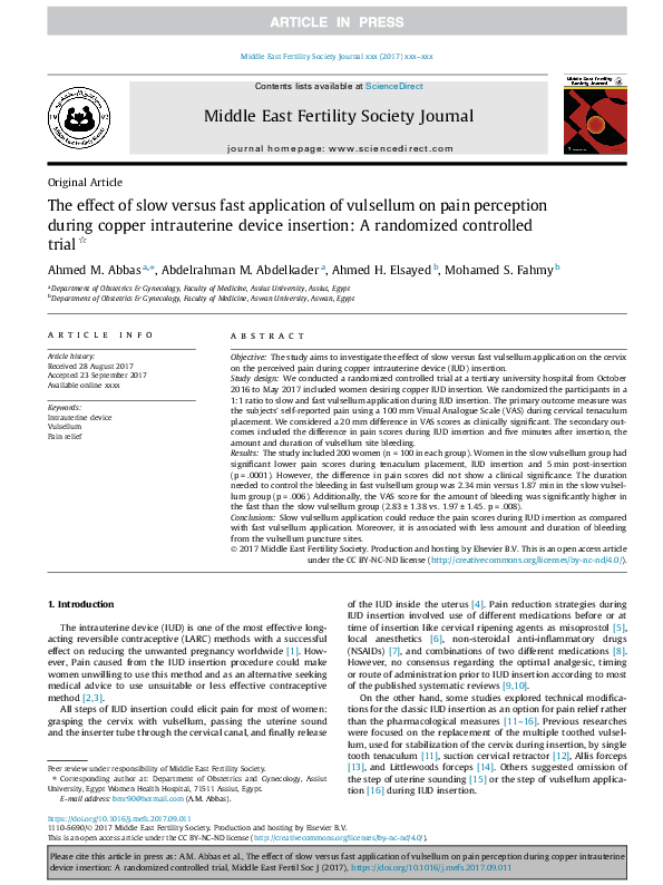 (PDF) The effect of slow versus fast application of vulsellum on pain ...