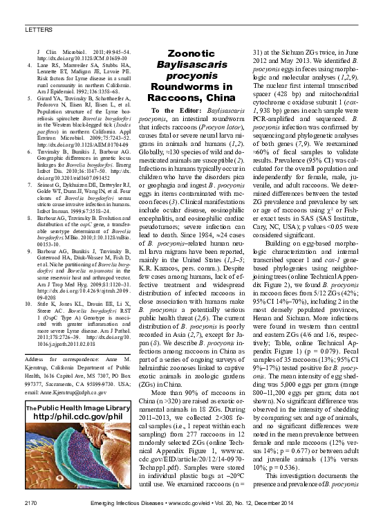 (PDF) Zoonotic Baylisascaris procyonis roundworms in raccoons, China