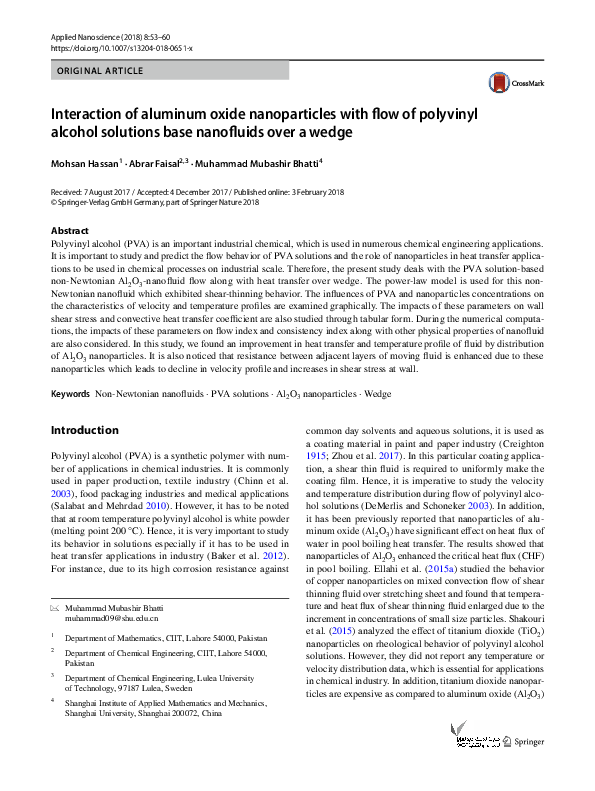 (PDF) Interaction of aluminum oxide nanoparticles with flow of ...