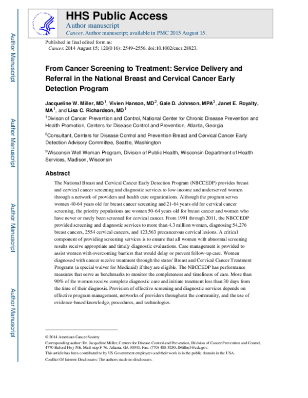 (PDF) From cancer screening to treatment: Service delivery and referral ...