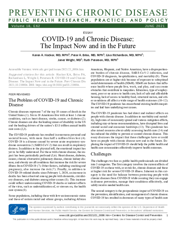 (PDF) COVID-19 and Chronic Disease: The Impact Now and in the Future