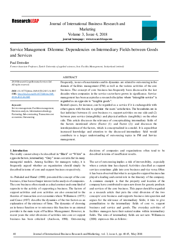 (PDF) Service Management Dilemma: Dependencies on Intermediary Fields ...