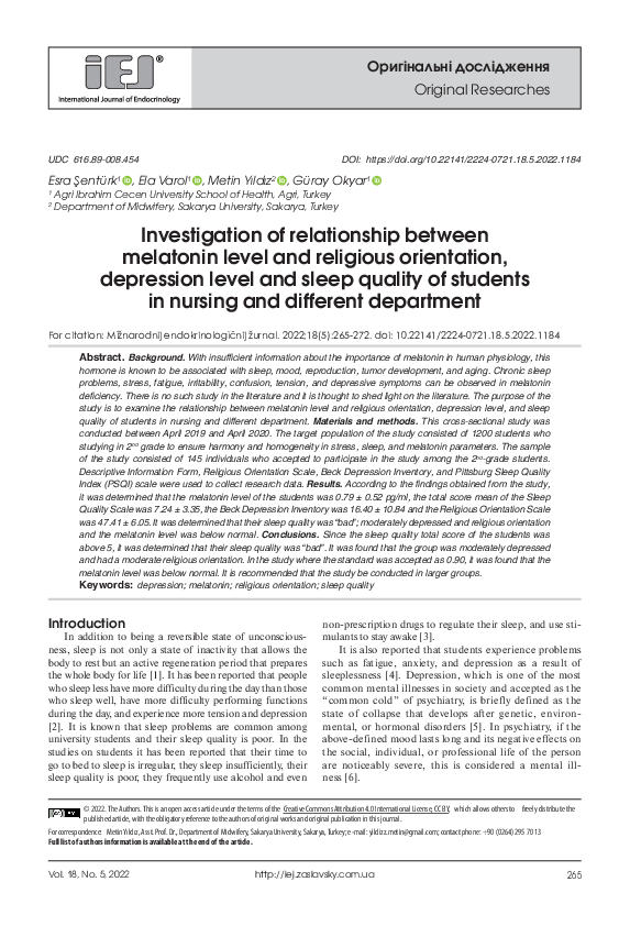 (PDF) Investigation of relationship between melatonin level and ...