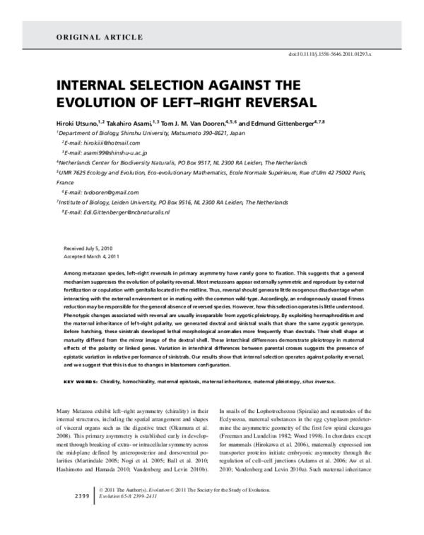 (PDF) Internal Selection Against the Evolution of Left-Right Reversal