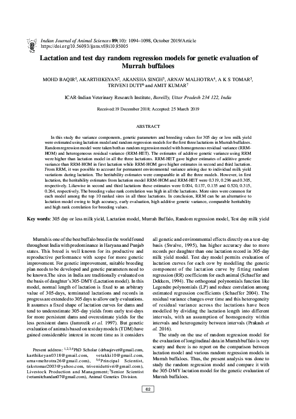 (PDF) Lactation and test day random regression models for genetic ...
