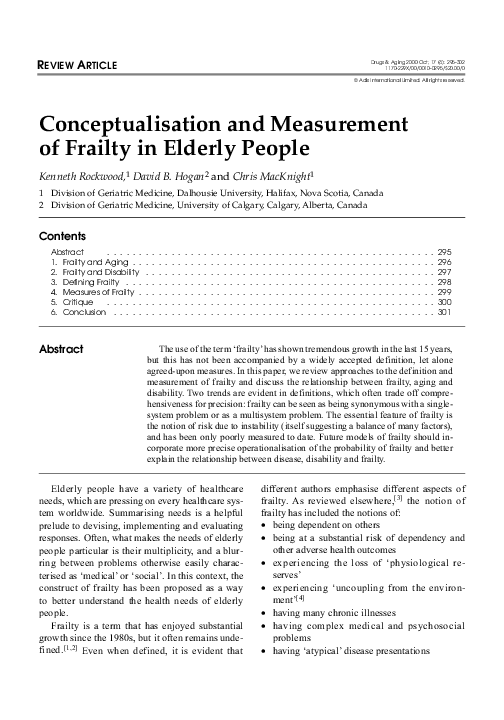 (PDF) Conceptualisation and Measurement of Frailty in Elderly People