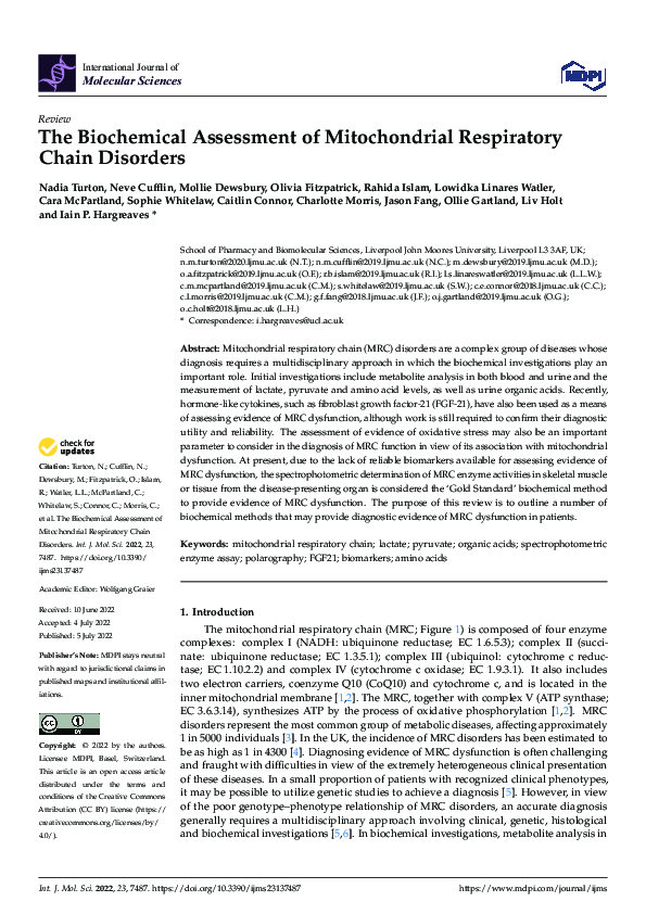 (PDF) The Biochemical Assessment of Mitochondrial Respiratory Chain ...