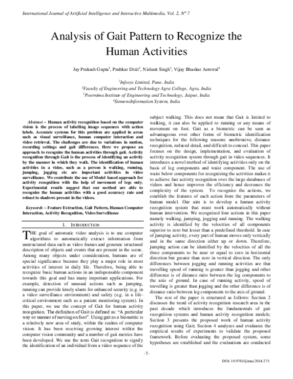 (PDF) Analysis of Gait Pattern to Recognize the Human Activities ...