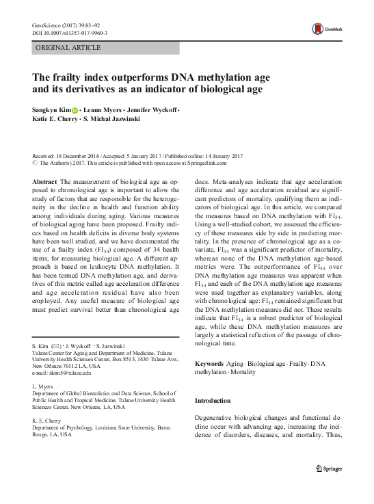 (PDF) The frailty index outperforms DNA methylation age and its ...