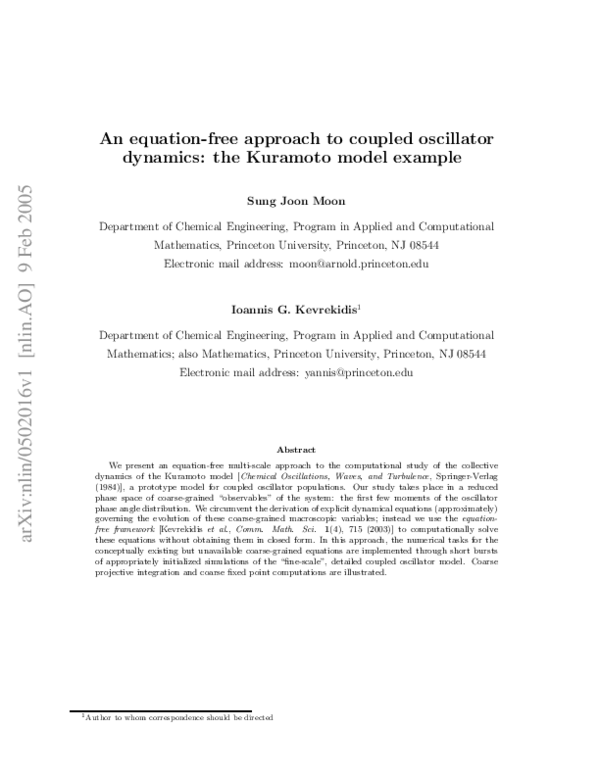 (PDF) An EquationFree Approach to Coupled Oscillator Dynamics The