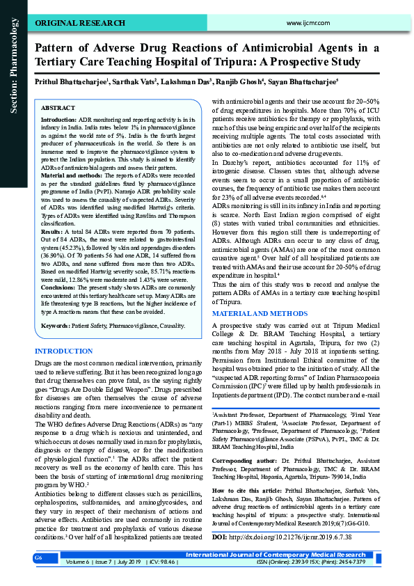 (PDF) Pattern of Adverse Drug Reactions of Antimicrobial Agents in a ...