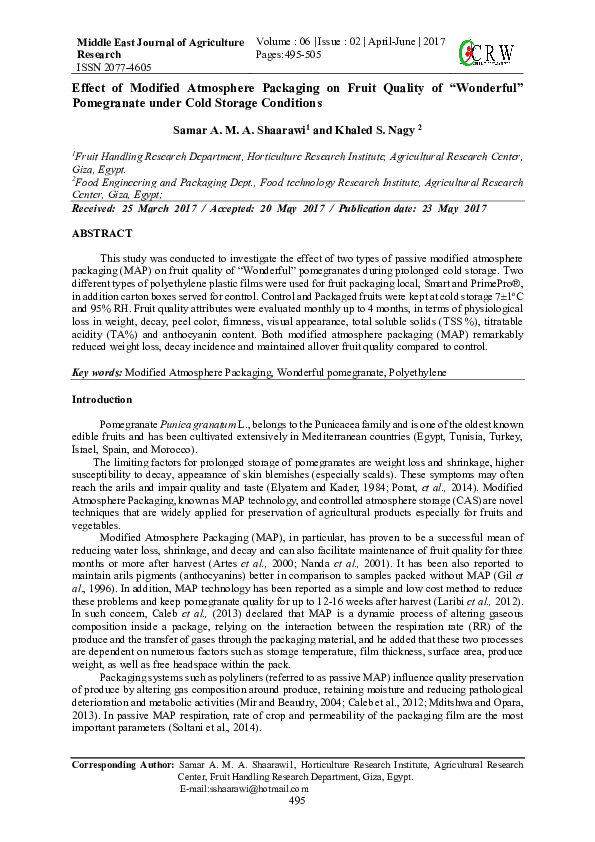 (PDF) Effect of Modified Atmosphere Packaging on Fruit Quality of ...