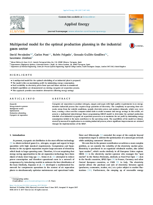 (PDF) Multiperiod model for the optimal production planning in the ...