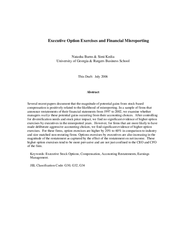 (PDF) Executive option exercises and financial misreporting