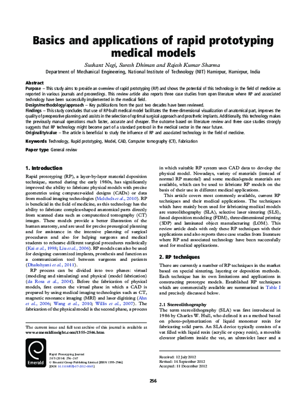 (PDF) Basics and applications of rapid prototyping medical models