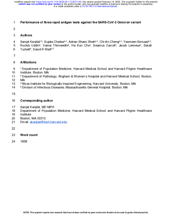 (PDF) Performance of three rapid antigen tests against the SARS-CoV-2 ...